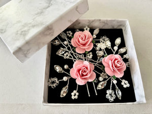 Set of 3 Floral Bobby Pins - Baby Pink