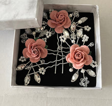 Load image into Gallery viewer, Set of 3 Floral Bobby Pins - Dusky Pink