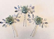 Load image into Gallery viewer, Set of 3 Floral Bobby Pins - Sage Green
