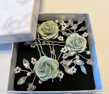 Load image into Gallery viewer, Set of 3 Floral Bobby Pins - Sage Green