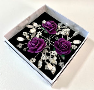 Set of 3 Floral Bobby Pins - Purple