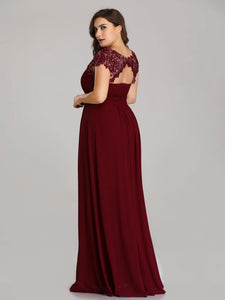 Chiffon Bridesmaid Dress with cap sleeve - Burgundy