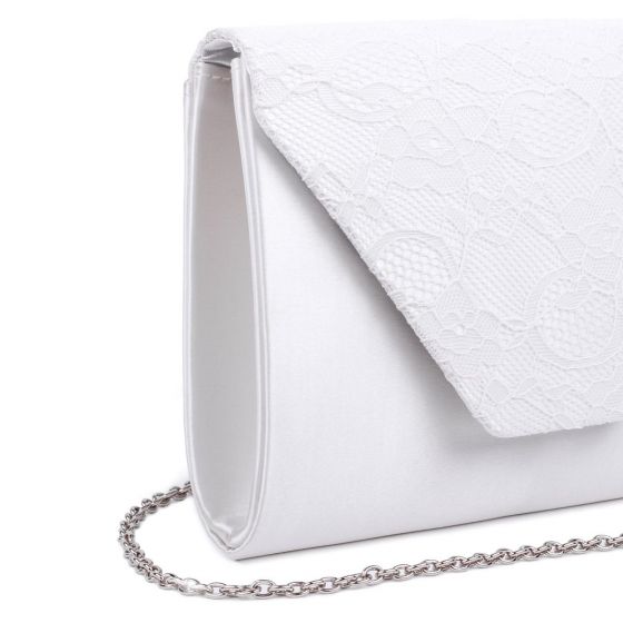 Dameka Ivory Satin & Lace Envelope Clutch Bag