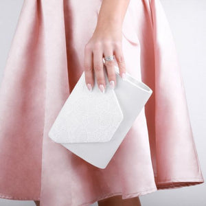 Dameka Ivory Satin & Lace Envelope Clutch Bag