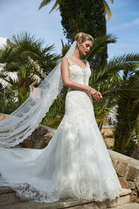 Ivory Lace fit & flair Bridal Gown with lots of sparkle!