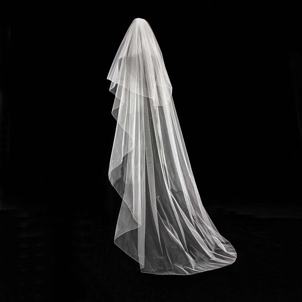 Amy - Classic Ivory Veil with an oversewn edge and Crystal Scatter