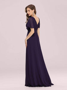 Glamorous Double V-Neck, Chiffon Bridesmaid/Evening Dress - Dark Purple