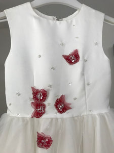 Girls Ivory Flower Girl Dress with Red Butterflies- Age 6