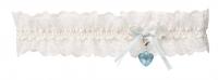 Ivory Lace Garter with Blue Heart Locket By Poirier (KB-35)