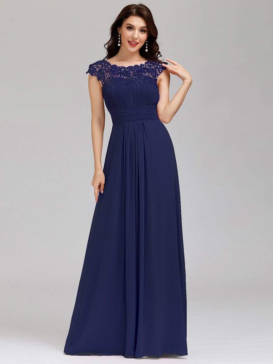Clearance - Chiffon Bridesmaid Dress with cap sleeve - Navy Blue